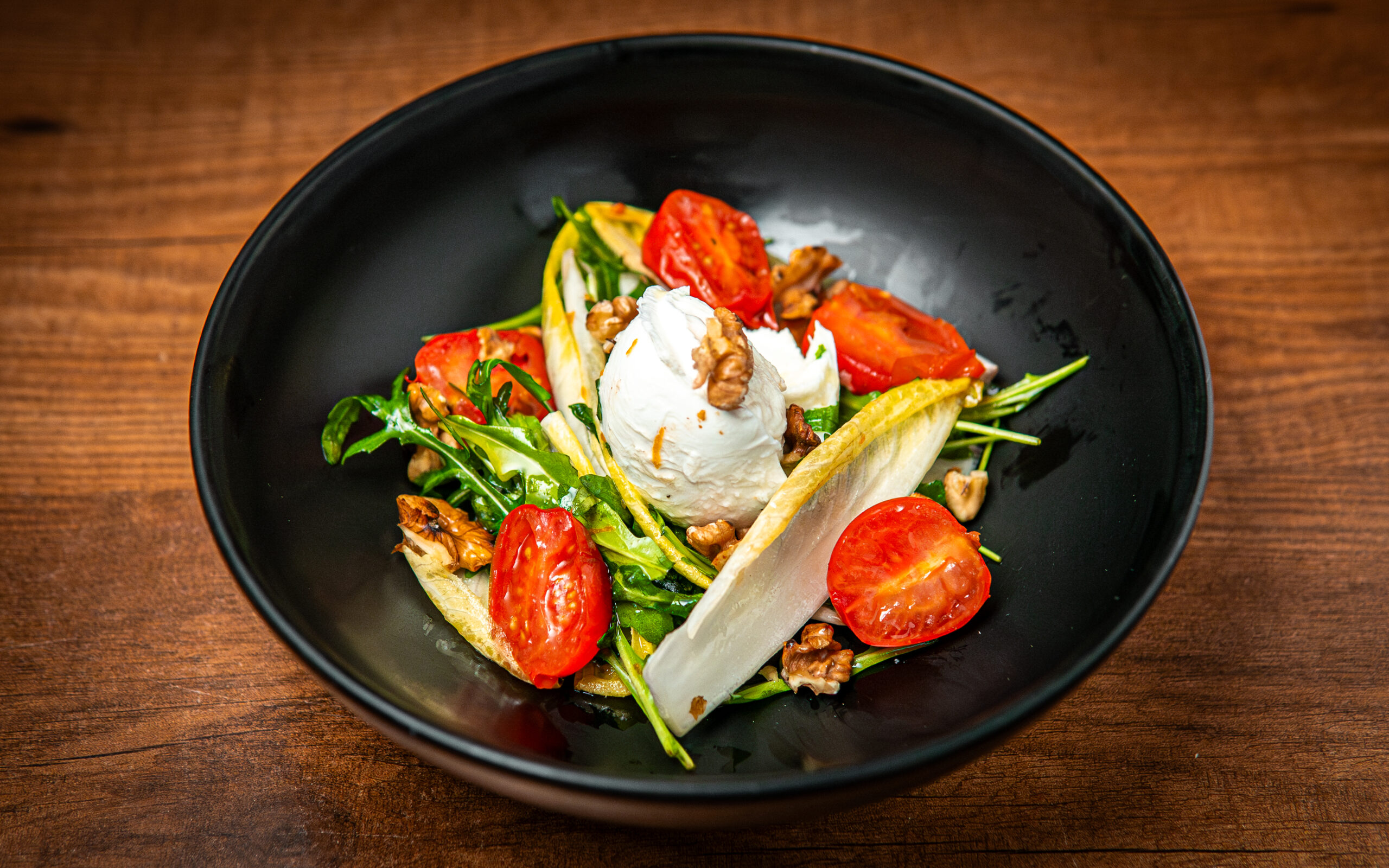 Burrata, heritage Tomato and Orange Salad with Chicory, Rocket and toasted Hazelnuts copy